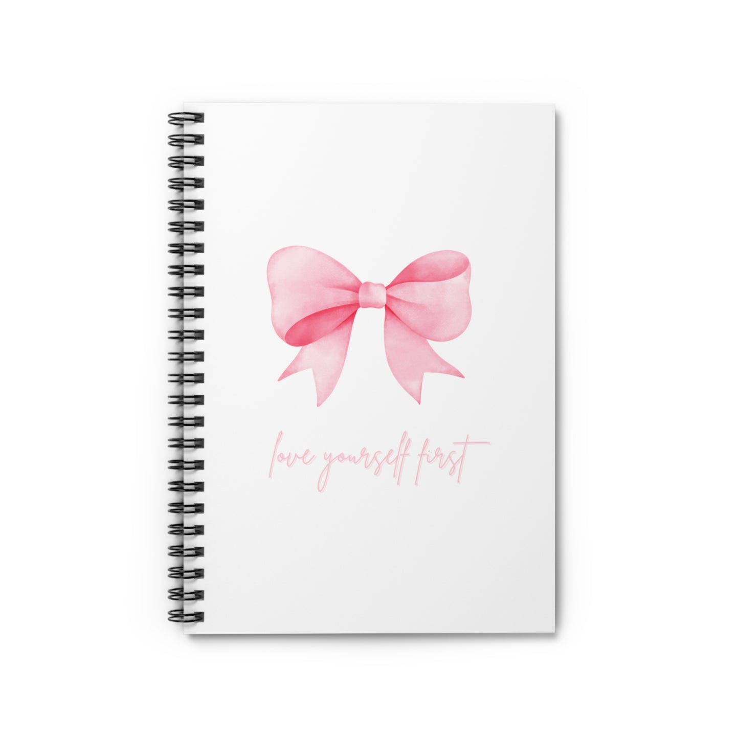 Pink Bow Spiral Notebook - Love Yourself First, Inspirational Journal, Self-Care Planner, Cute Stationery, Gift for Her