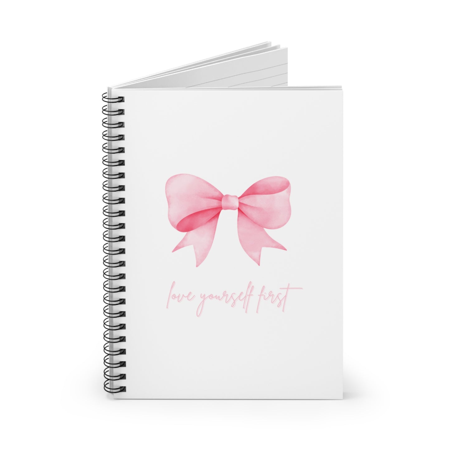 Pink Bow Spiral Notebook - Love Yourself First, Inspirational Journal, Self-Care Planner, Cute Stationery, Gift for Her