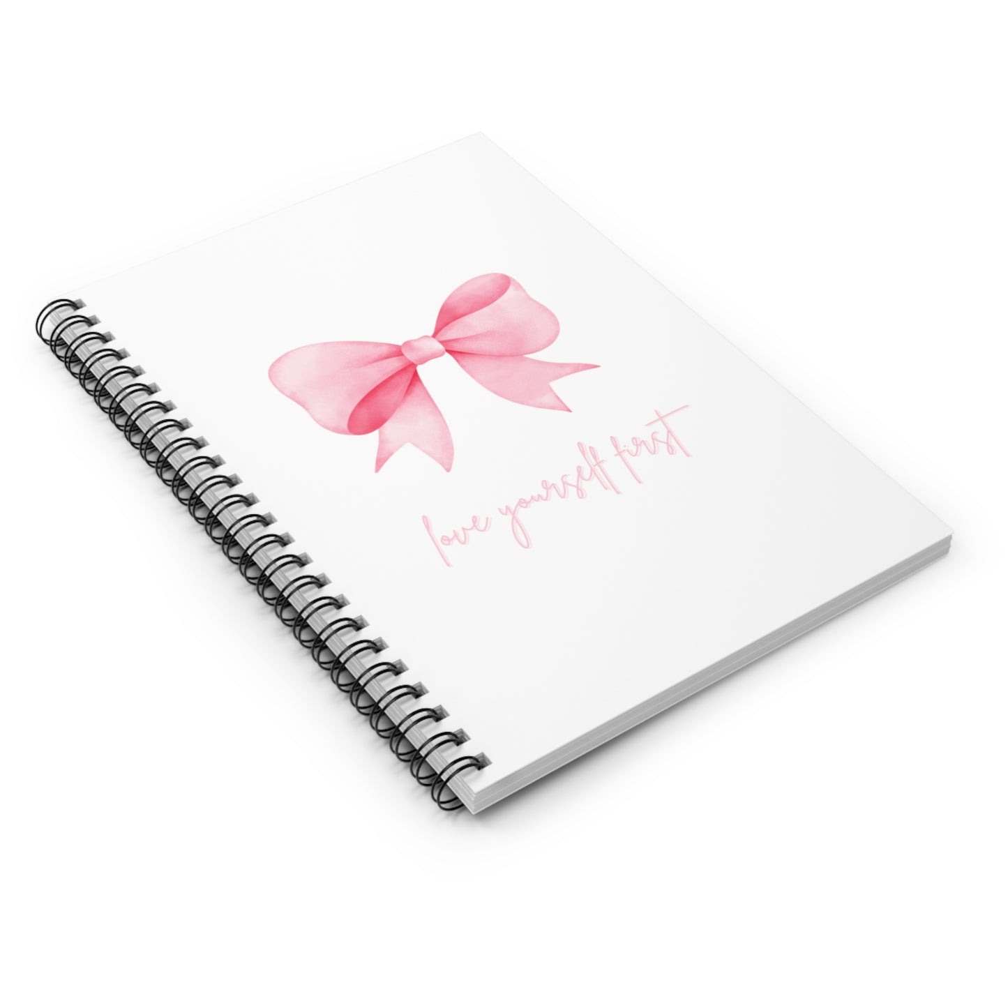 Pink Bow Spiral Notebook - Love Yourself First, Inspirational Journal, Self-Care Planner, Cute Stationery, Gift for Her