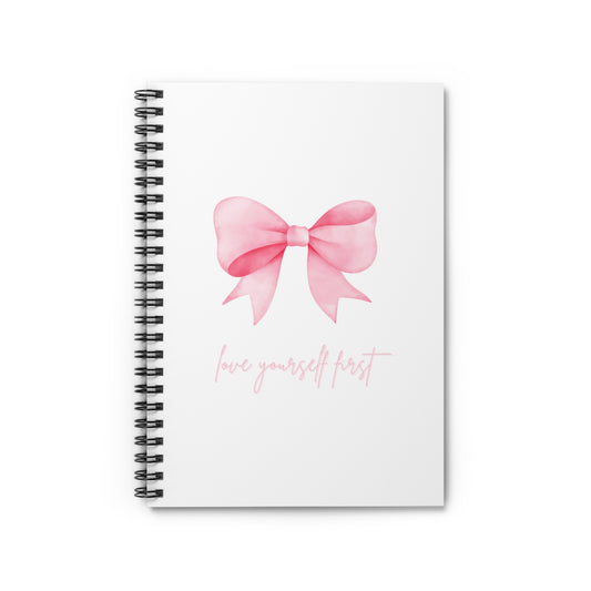 Pink Bow Spiral Notebook - Love Yourself First, Inspirational Journal, Self-Care Planner, Cute Stationery, Gift for Her
