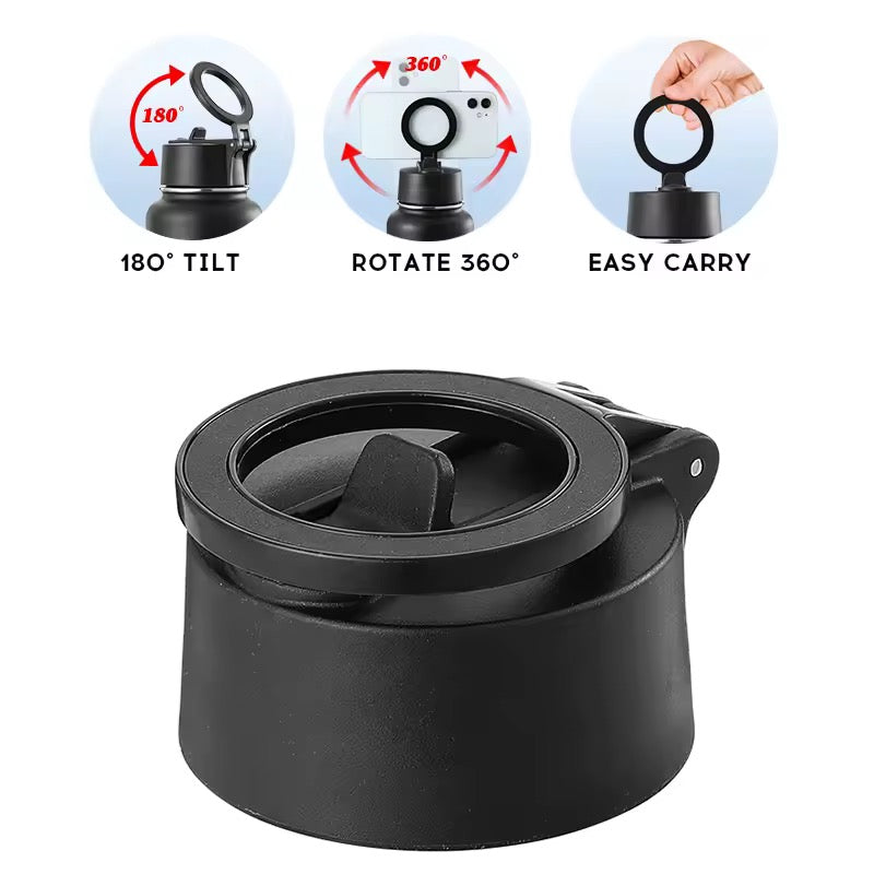 Metanoia Rise 32 oz Water Bottle with 8 oz Bottom Storage & Magnetic Phone Holder Lid