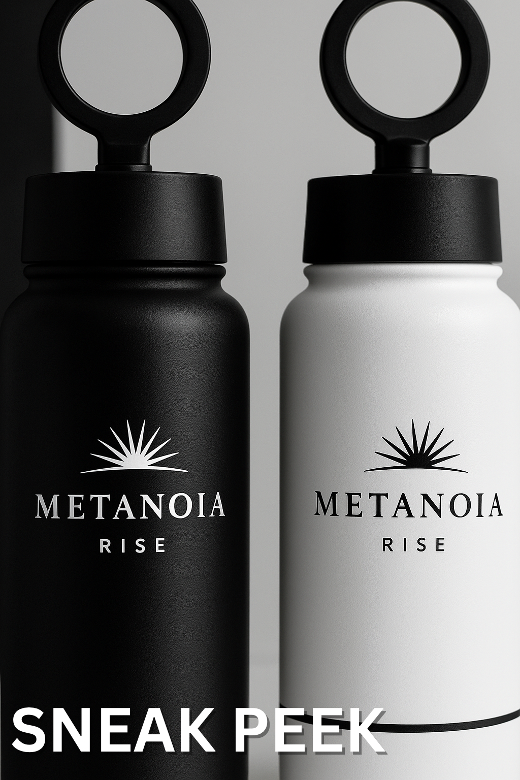 Metanoia Rise 32 oz Water Bottle with 8 oz Bottom Storage & Magnetic Phone Holder Lid
